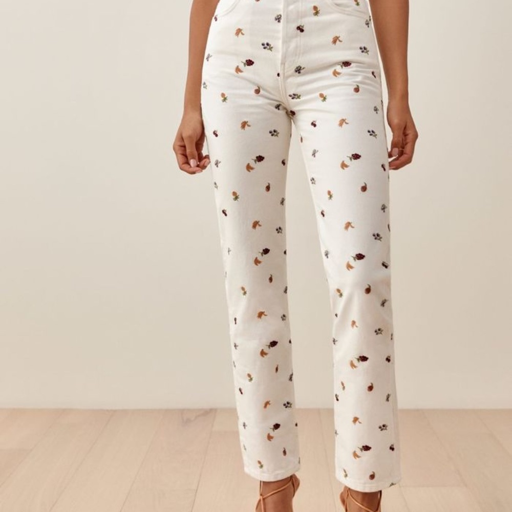 Reformation Cynthia Fruit Loops High Rise Straight Jeans